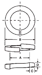Regular Helical Spring Split Lock Washer Dimension Drawing
